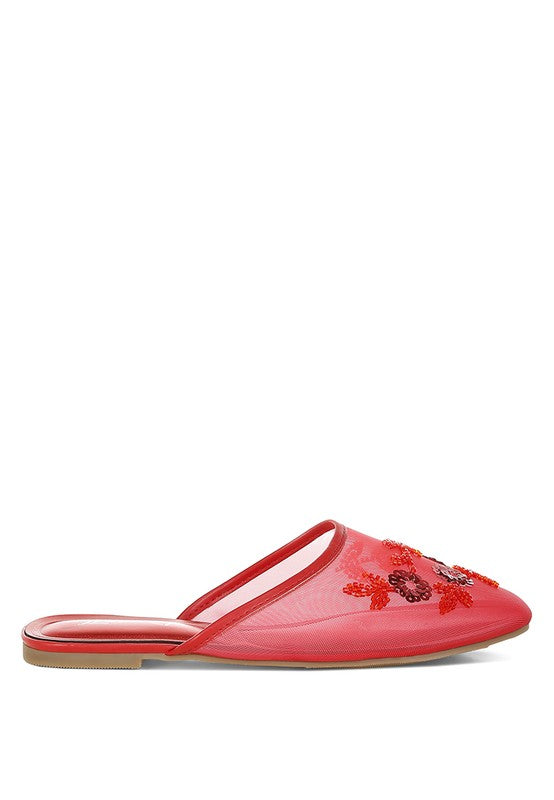 Nahra Mesh Sequin Beaded Mules - Tigbul's Variety Fashion Shop