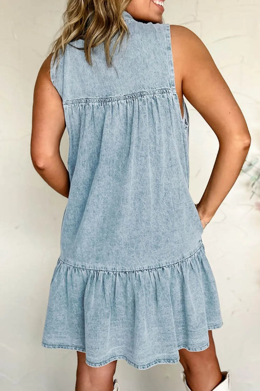 Tie Neck Sleeveless Denim Dress - Tigbul's Variety Fashion Shop