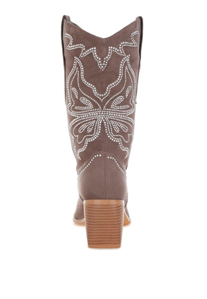 Latafa Rhinestones Embellished Cowboy Boots - Tigbul's Variety Fashion Shop