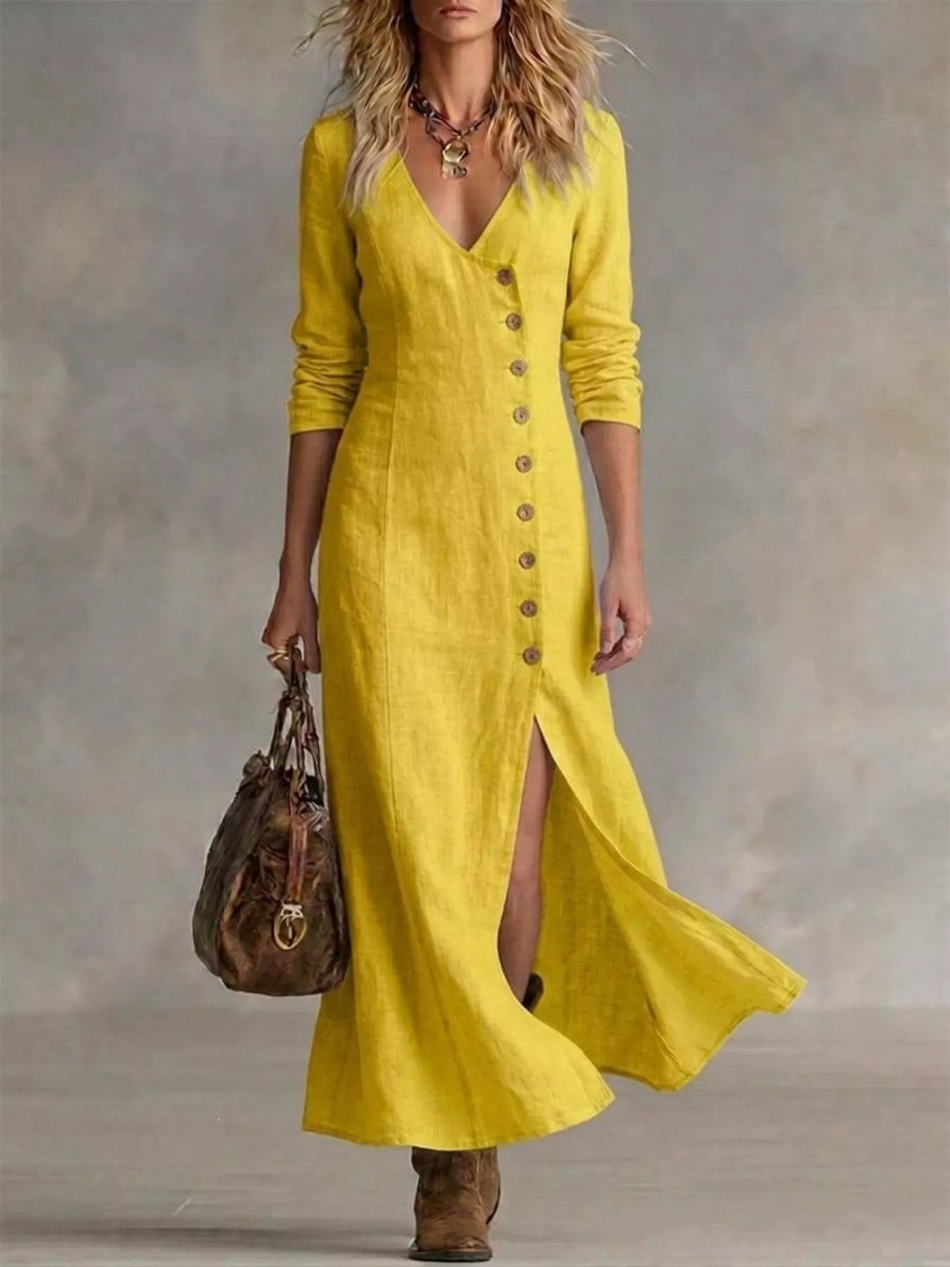 Button Front Slit Maxi Dress Small up to Plus Size | Tigbuls Variety