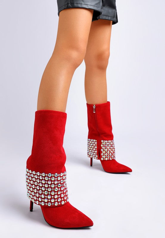 Basso Party Diamante Studded Stiletto Boots - Tigbul's Variety Fashion Shop