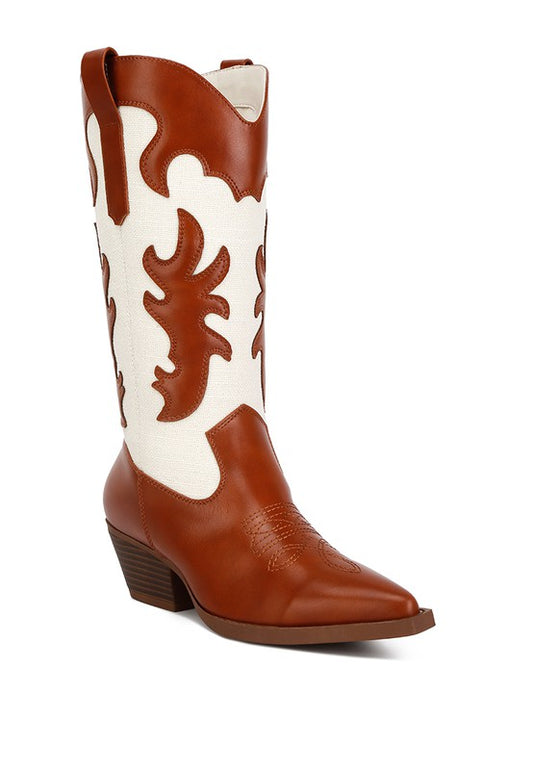Fallon Faux Leather Patchwork Cowboy Boots - Tigbuls Variety Fashion