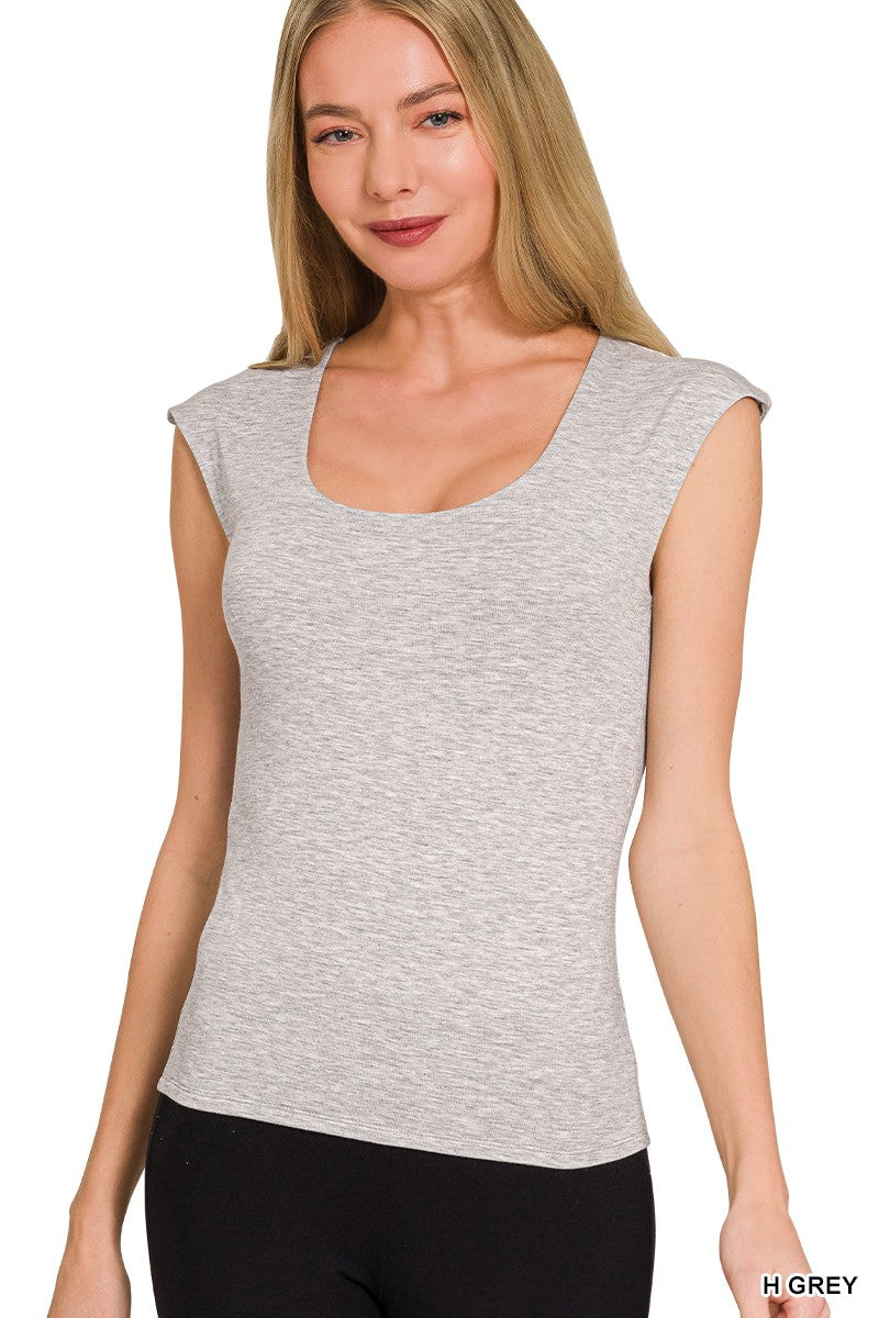 Heather Grey double-layer sleeveless top with scoop neckline