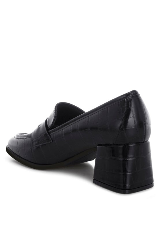 Block Heel Penny Strap Black Loafers | Tigbuls Variety Fashion