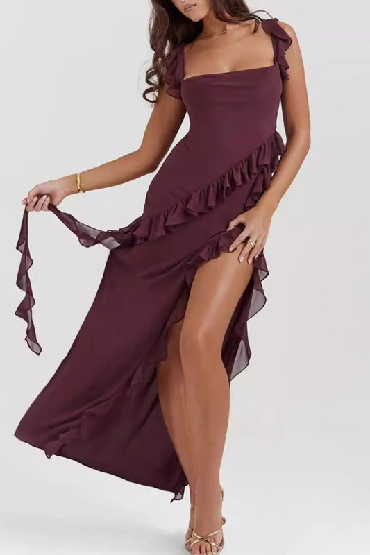 Split Ruffled Square Neck Maxi Dress - Tigbul's Variety Fashion Shop