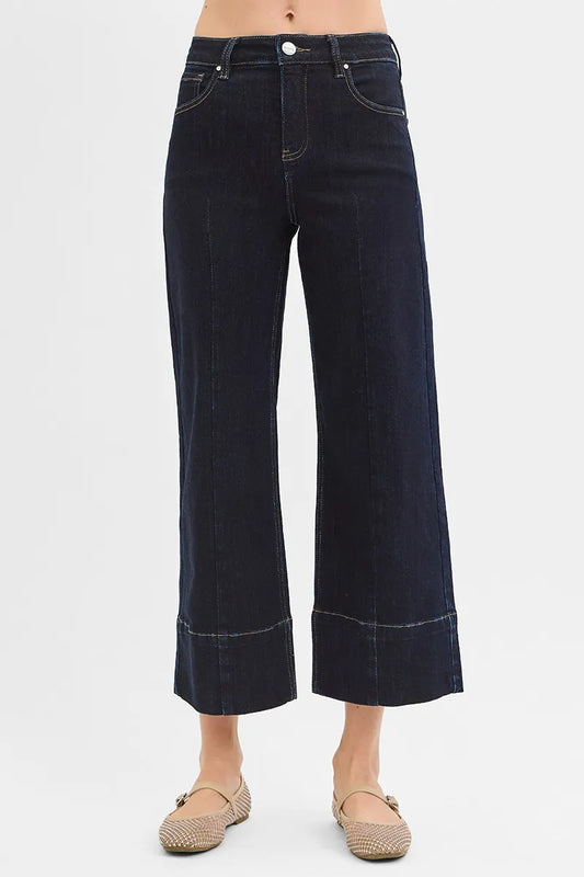 RISEN Tummy Control High Rise Crop Wide Seam Detailed Jeans - Tigbul's Variety Fashion Shop