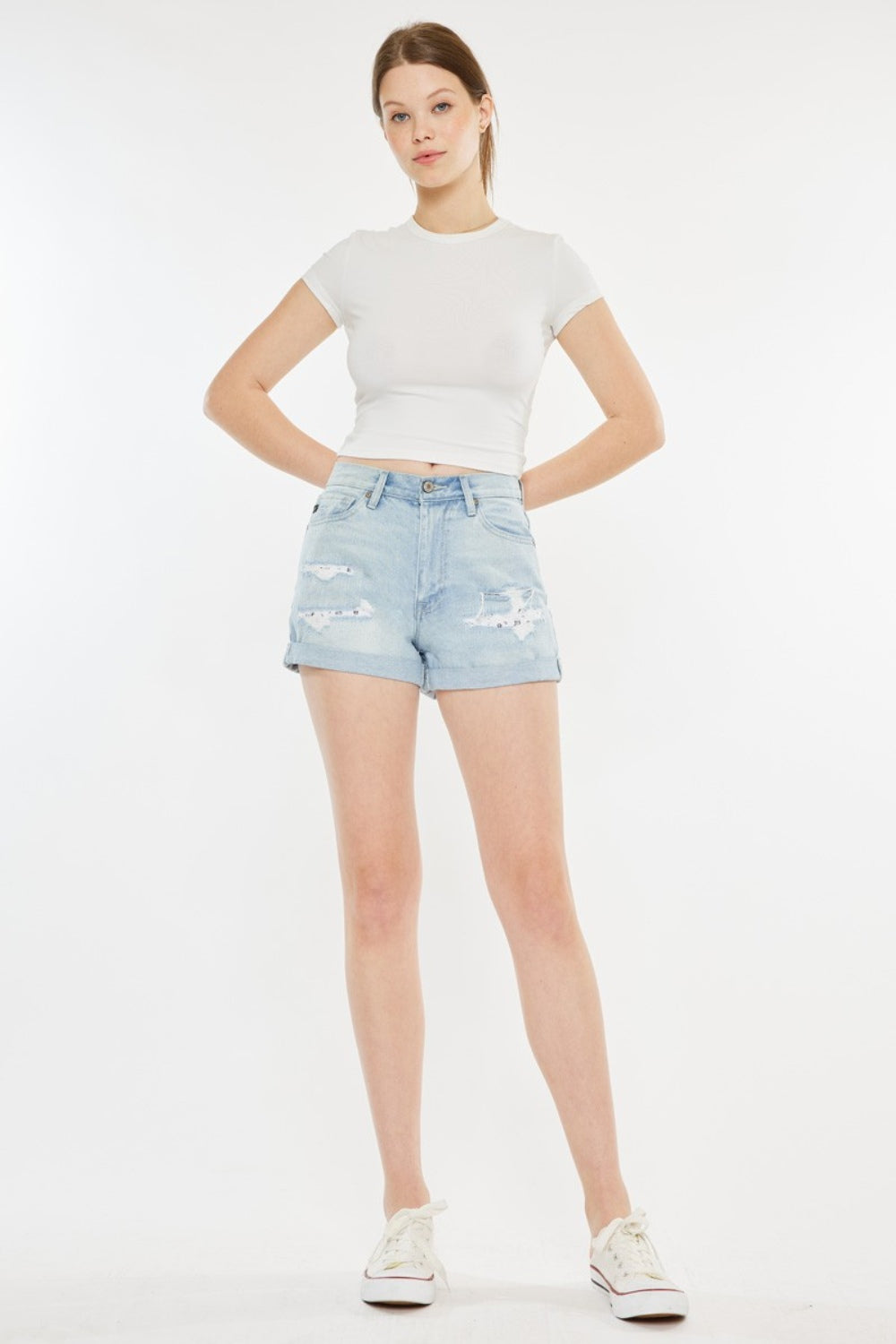 Kancan High Rise Repaired Mom Denim Shorts - Tigbuls Variety Fashion