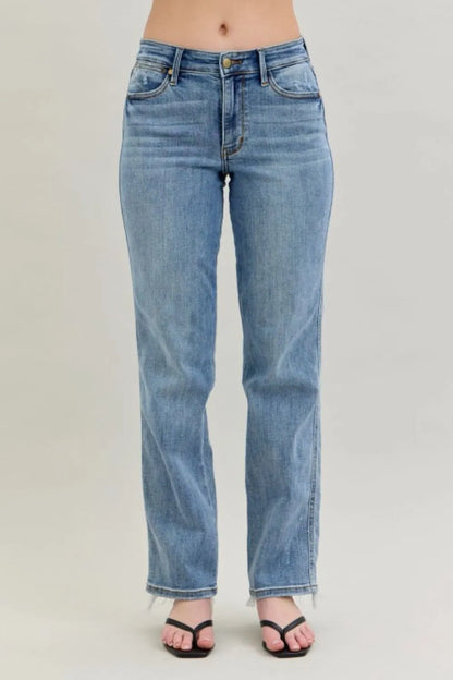 Judy Blue Frayed Hem Cell Phone Pocket Dad Jeans - Tigbul's Variety Fashion Shop