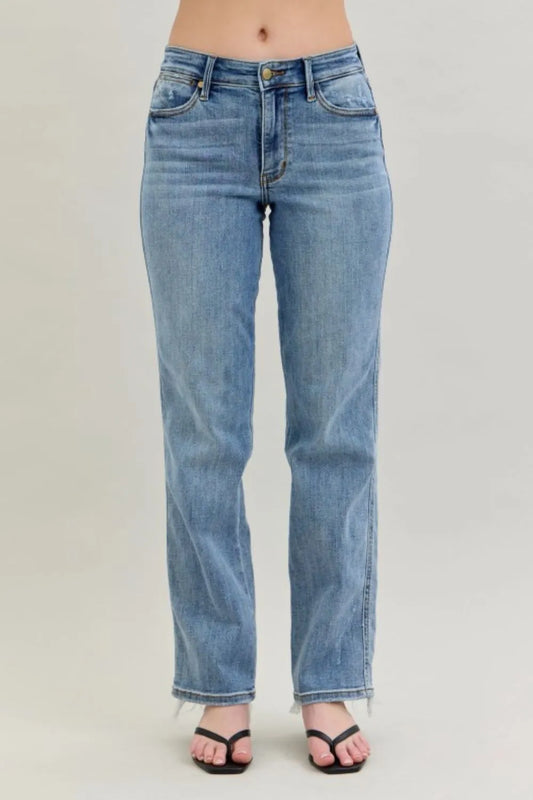Judy Blue Frayed Hem Cell Phone Pocket Dad Jeans - Tigbul's Variety Fashion Shop
