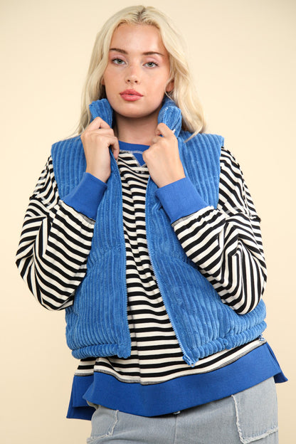 VERY J Zip Up Padded Corduroy Puffer Vest - Tigbul's Variety Fashion Shop