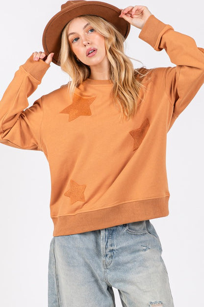 SAGE + FIG Star Patch Long Sleeve Sweatshirt - Tigbul's Variety Fashion Shop