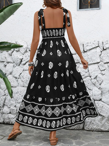 Black Printed Square Neck Maxi Cami Dress - Tigbul's Variety Fashion Shop