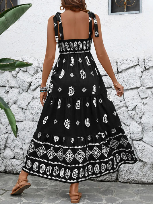 Black Printed Square Neck Maxi Cami Dress - Tigbul's Variety Fashion Shop