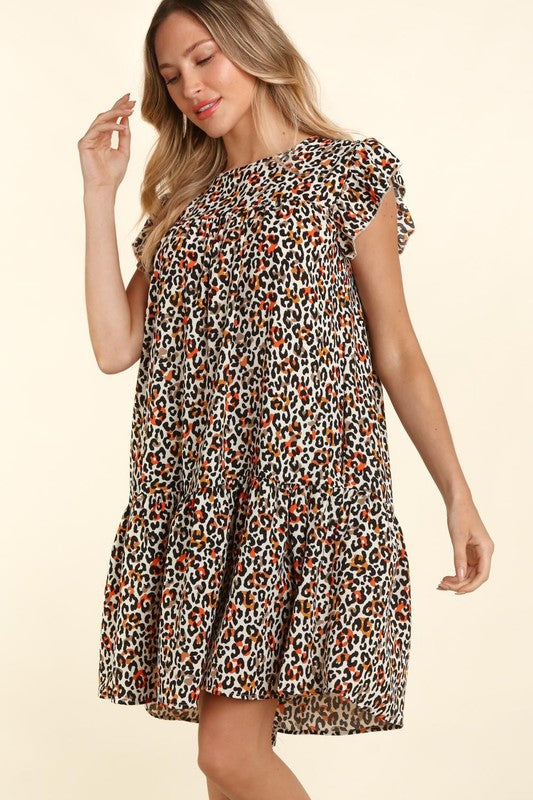 Casual Leopard Print Mini Dress with Side Pockets - Tigbuls Variety Fashion