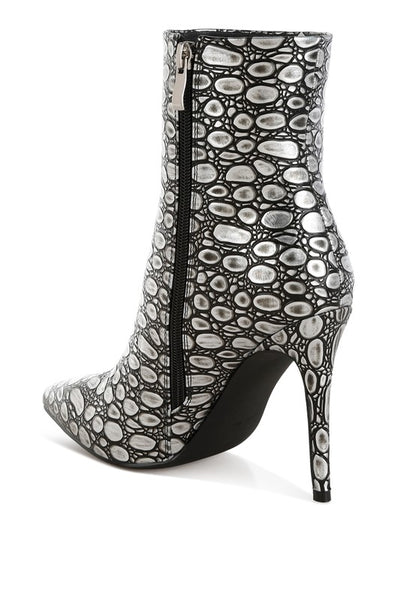 Moolah Embossed Stiletto Heel Ankle Boots - Tigbul's Variety Fashion Shop