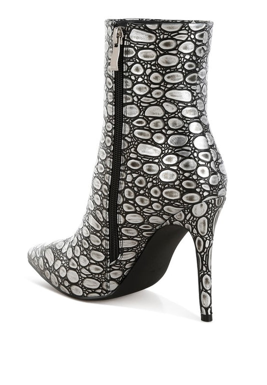 Moolah Embossed Stiletto Heel Ankle Boots - Tigbul's Variety Fashion Shop