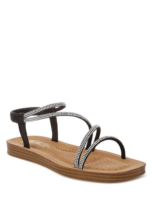 Ridayne Rhinestones Embellished Strappy Flats - Tigbul's Variety Fashion Shop