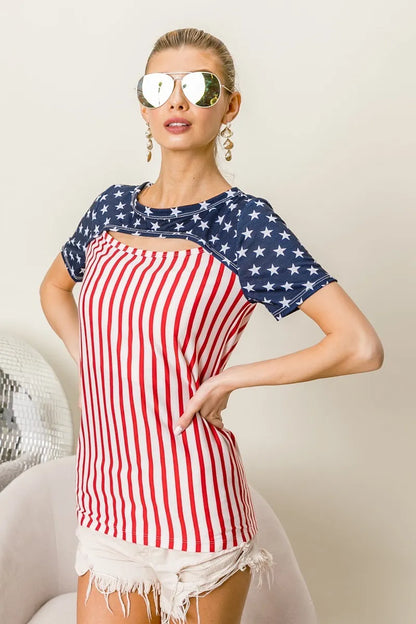 American Flag Theme Front Cut Out Top - Tigbul's Variety Fashion Shop