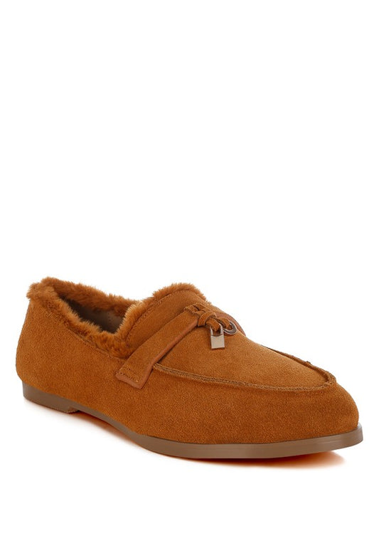 Ohrid Suede & Faux Fur Flat Loafers - Tigbul's Variety Fashion Shop