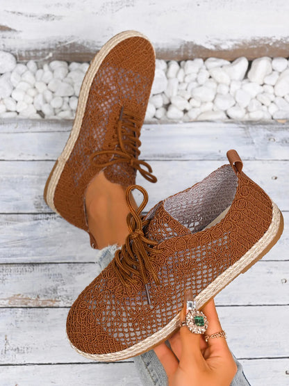 Breathable Woven Lace Up Sneakers - Tigbul's Variety Fashion Shop