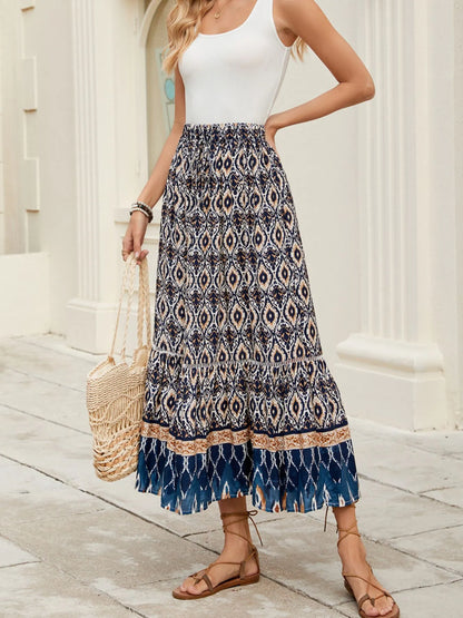 Bohemian Printed Ruched Maxi Skirt - Tigbul's Variety Fashion Shop