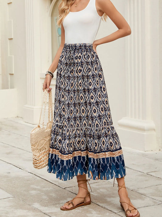 Bohemian Printed Ruched Maxi Skirt - Tigbul's Variety Fashion Shop
