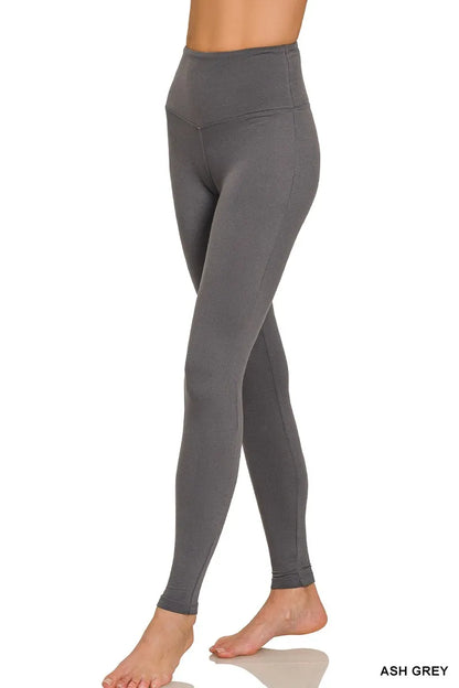 Grey Premium Microfiber Wide Waistband Leggings - Tigbul's Variety Fashion Shop