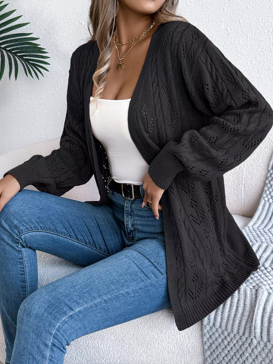Openwork Open Front Long Sleeve Cardigan - Tigbul's Variety Fashion Shop