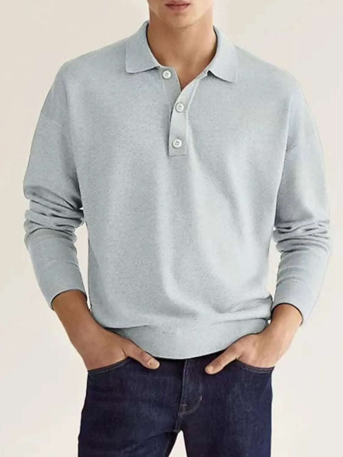 Men's Full Size Button Detail Long Sleeve Polo Plus Size - Tigbul's Variety Fashion Shop