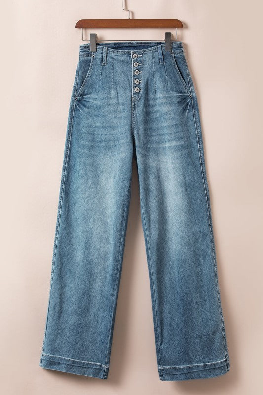 Addilyn Straight Loose Leg Jeans in Dusk Blue, straight loose denim with button fly