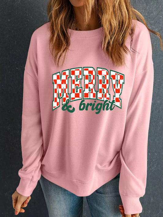 MERRY & Bright Graphic Christmas Long Sleeve Sweatshirt - Tigbul's Variety Fashion Shop