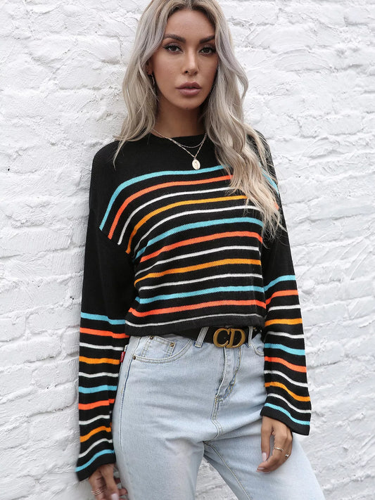 Striped Long Sleeve Knit Top - Tigbul's Variety Fashion Shop