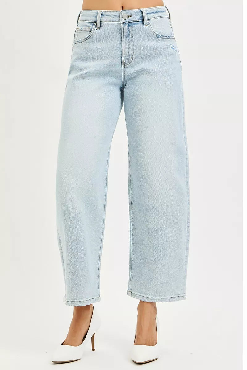 RISEN High Rise Crop Barrel Jeans - Tigbul's Variety Fashion Shop