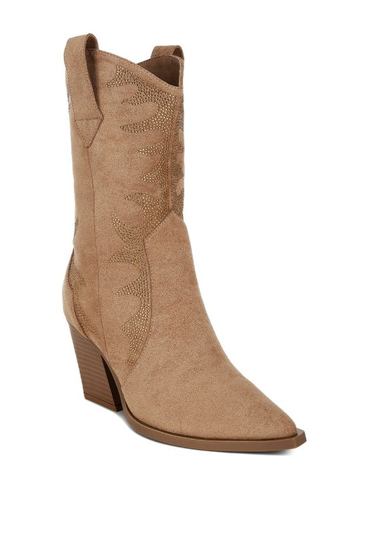 Rambler Rhinestones Embellished Calf Boots - Tigbul's Variety Fashion Shop