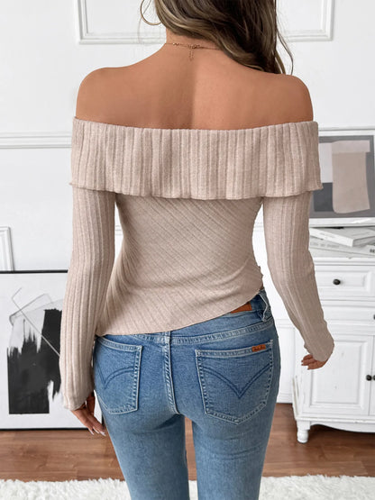 Asymmetrical Off-Shoulder Knit Top - Tigbul's Variety Fashion Shop