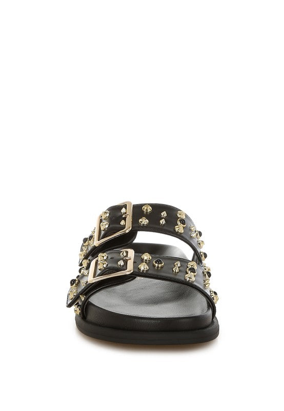 Jayata Metallic Stud Embellished Sliders - Tigbul's Variety Fashion Shop