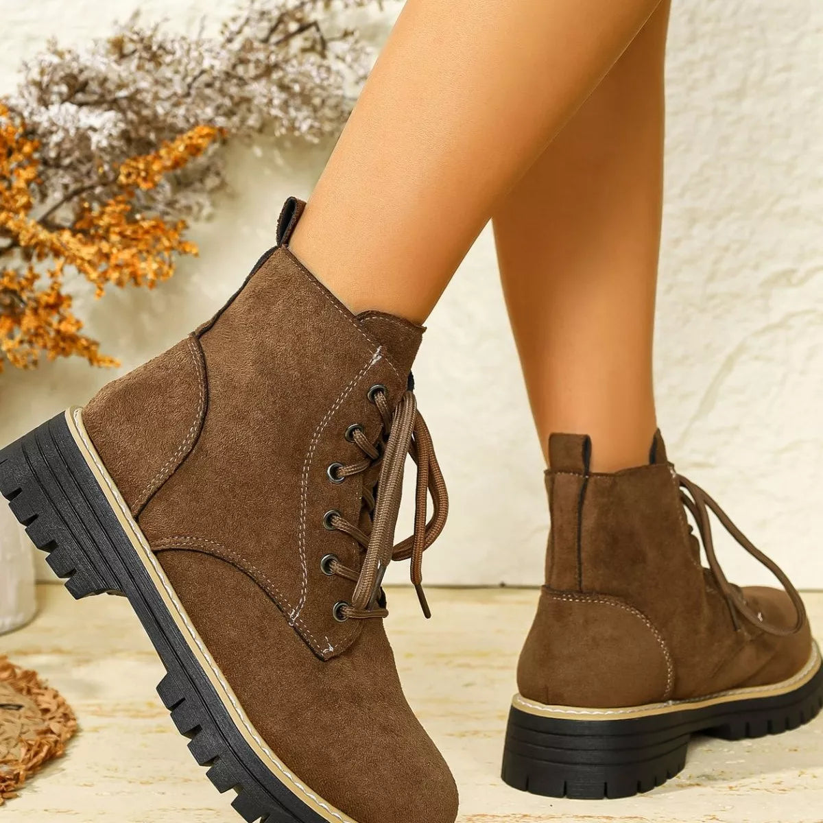 Round Toe Lace Up Boots - Tigbul's Variety Fashion Shop