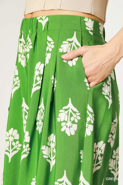 Umgee Floral Pleated Wide-Leg Pants - Tigbul's Variety Fashion Shop