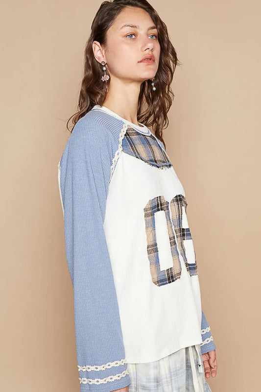 POL Plaid Number 06 Raglan Sleeve T-Shirt - Tigbul's Variety Fashion Shop
