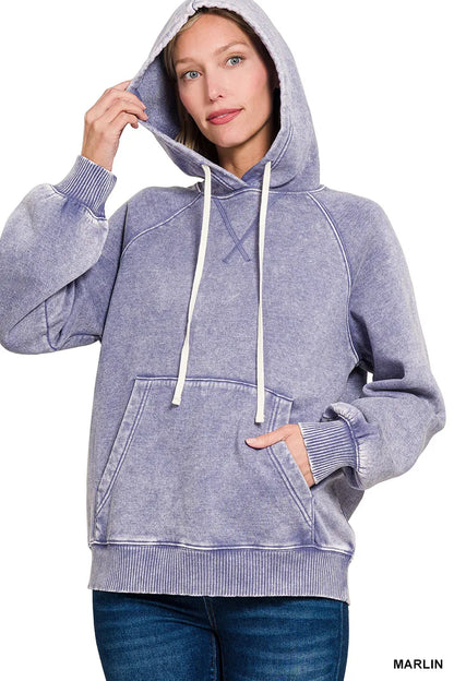 Zenana Acid Wash Fleece Hoodie with Kangaroo Pocket - Tigbul's Variety Fashion Shop