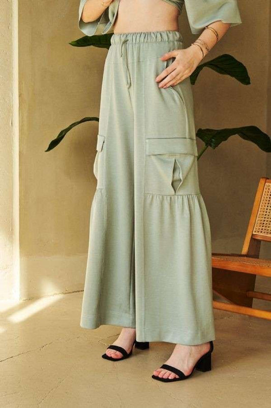 Davi & Dani Drawstring Ruched Detail Wide Leg Pants - Tigbul's Variety Fashion Shop