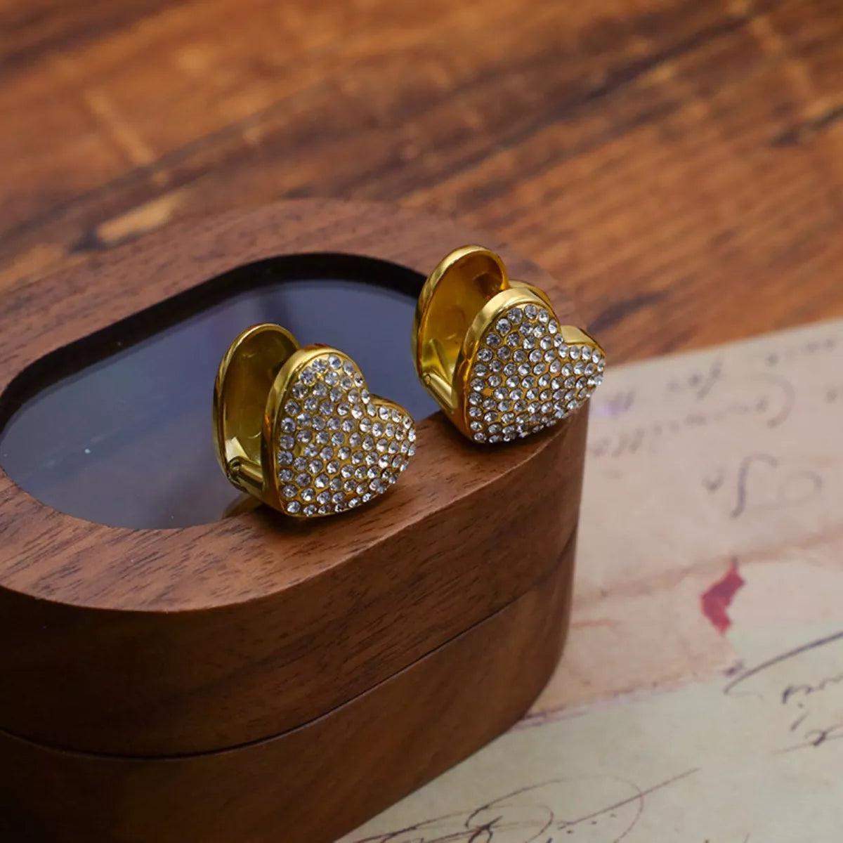 Gold Color Heart-Shaped Stud Earrings | Tigbuls Variety Fashion