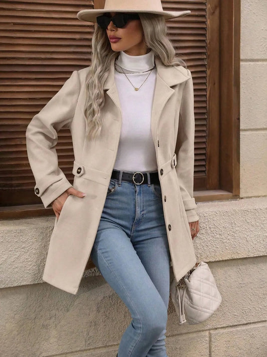 Button Up Long Sleeve Coat - Tigbul's Variety Fashion Shop