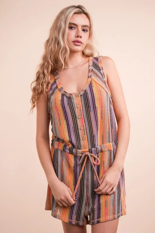 Crochet Multi Color Striped Casual Summer Romper - Tigbul's Variety Fashion Shop