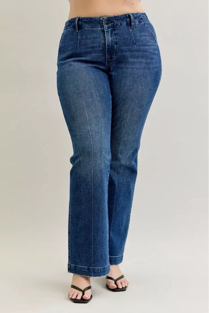 Judy Blue Full Size Mid Rise Bootcut Jeans with Welt Pockets Plus Size - Tigbul's Variety Fashion Shop