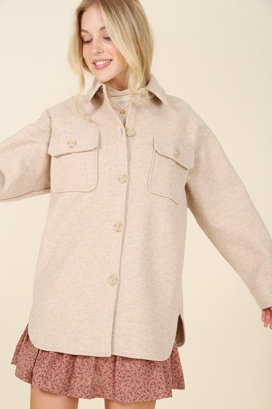 Light beige shacket with pockets - Tigbul's Variety Fashion Shop