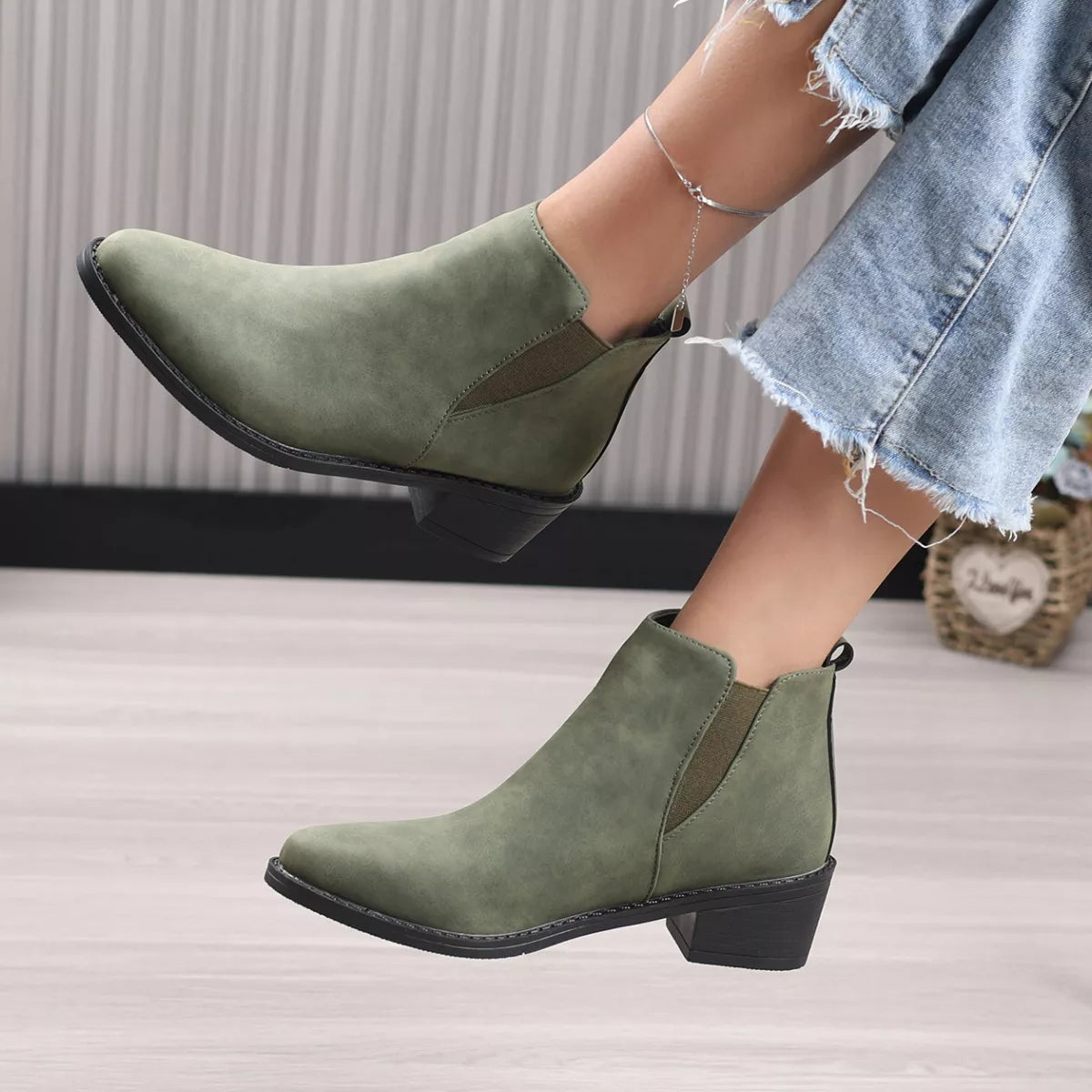 Point Toe Block Heels Ankle Boots - Tigbul's Variety Fashion Shop