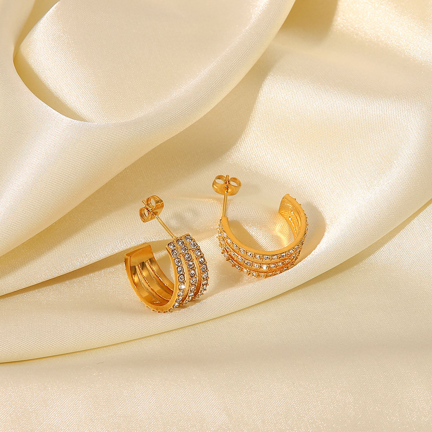 Stainless Steel Inlaid Zircon C-Hoop Earrings - Tigbul's Variety Fashion Shop