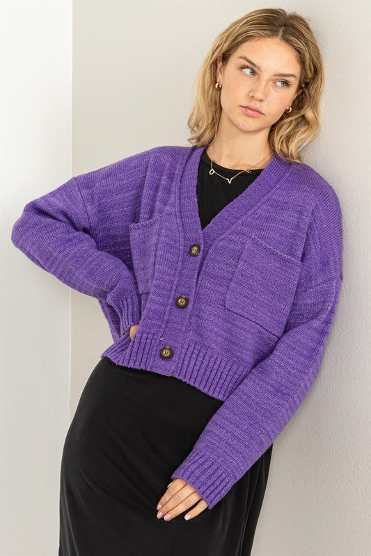 Button Front Cropped Cardigan Sweater - Tigbuls Variety Fashion