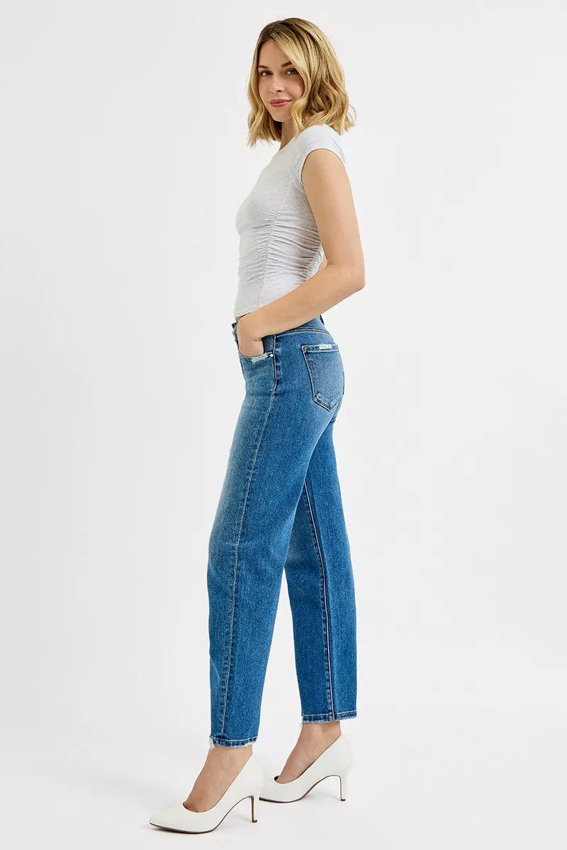RISEN Tummy Control High Rise Ankle Slim Barrel Jeans - Tigbul's Variety Fashion Shop